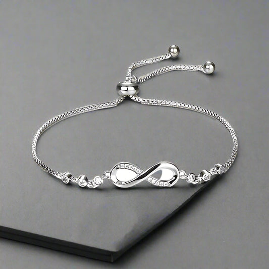 Fashion Silver Plated Infinity Slide Closure Bracelet