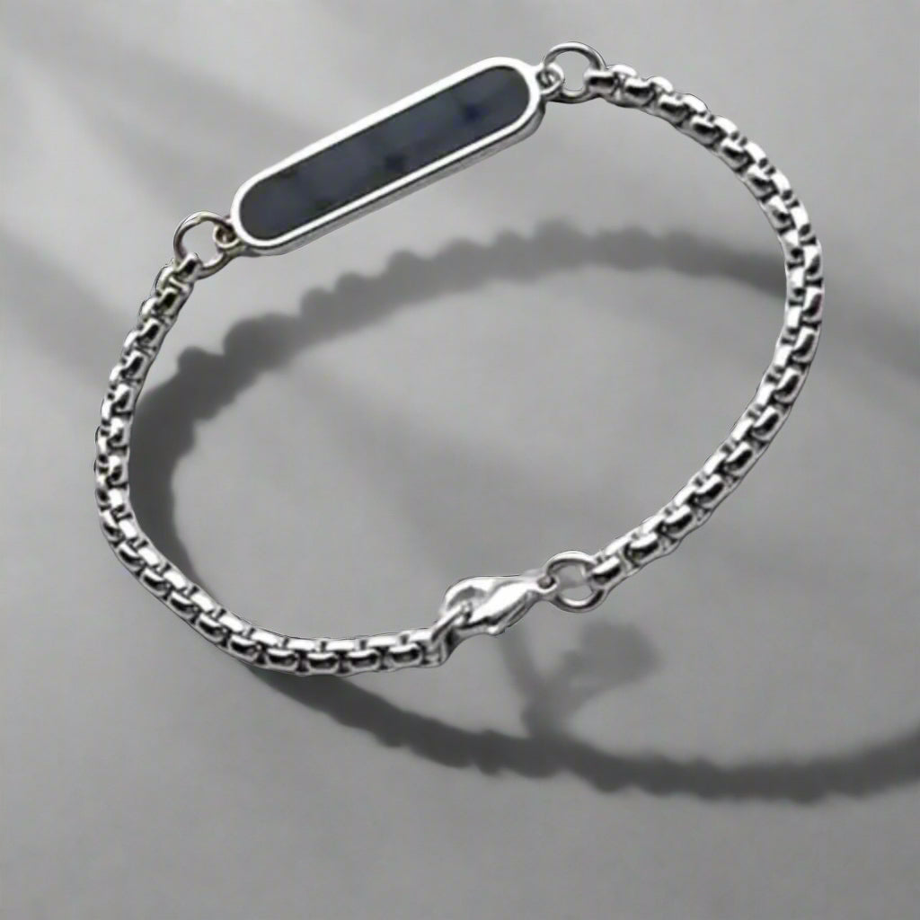 Stylish Black Plate Chain Bracelet for Men - Silver Finish Adjustable Wristband